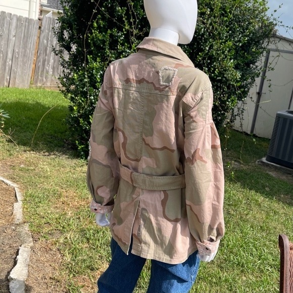 NWT Anthro Distressed Camouflage Boho Utility Military Denim Jacket - Picture 11 of 15